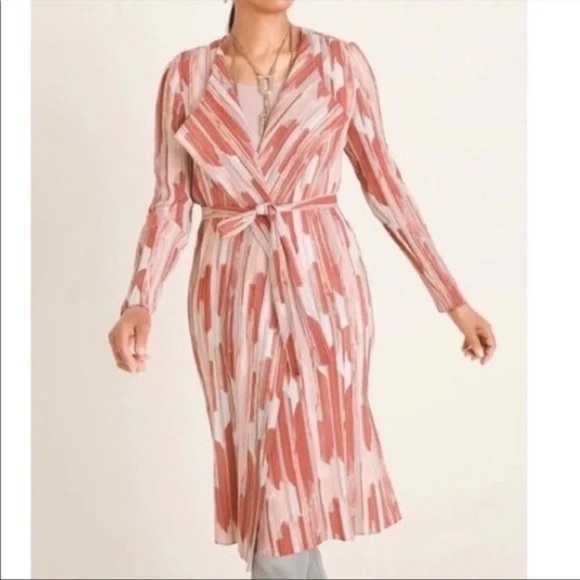 Chico’s Travelers Textured Crinkled Trenchcoat Jacket NWT Desert Coral Size 3 XL - Picture 1 of 16